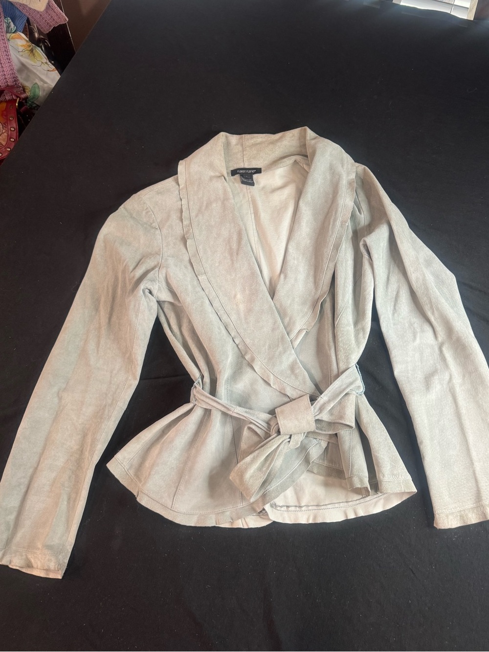 Karen Kane Light Blue Suede Leather Belted Wrap Jacket Size L